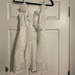 White and navy polka dot dress